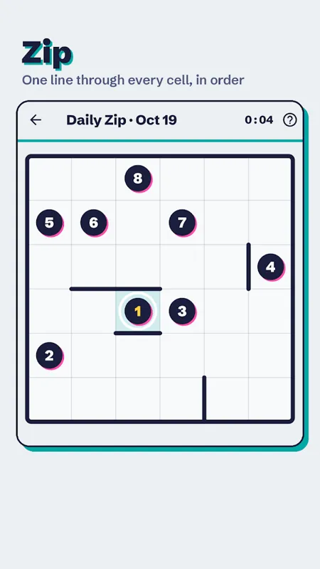 A Zip puzzle board in Pocket Logic